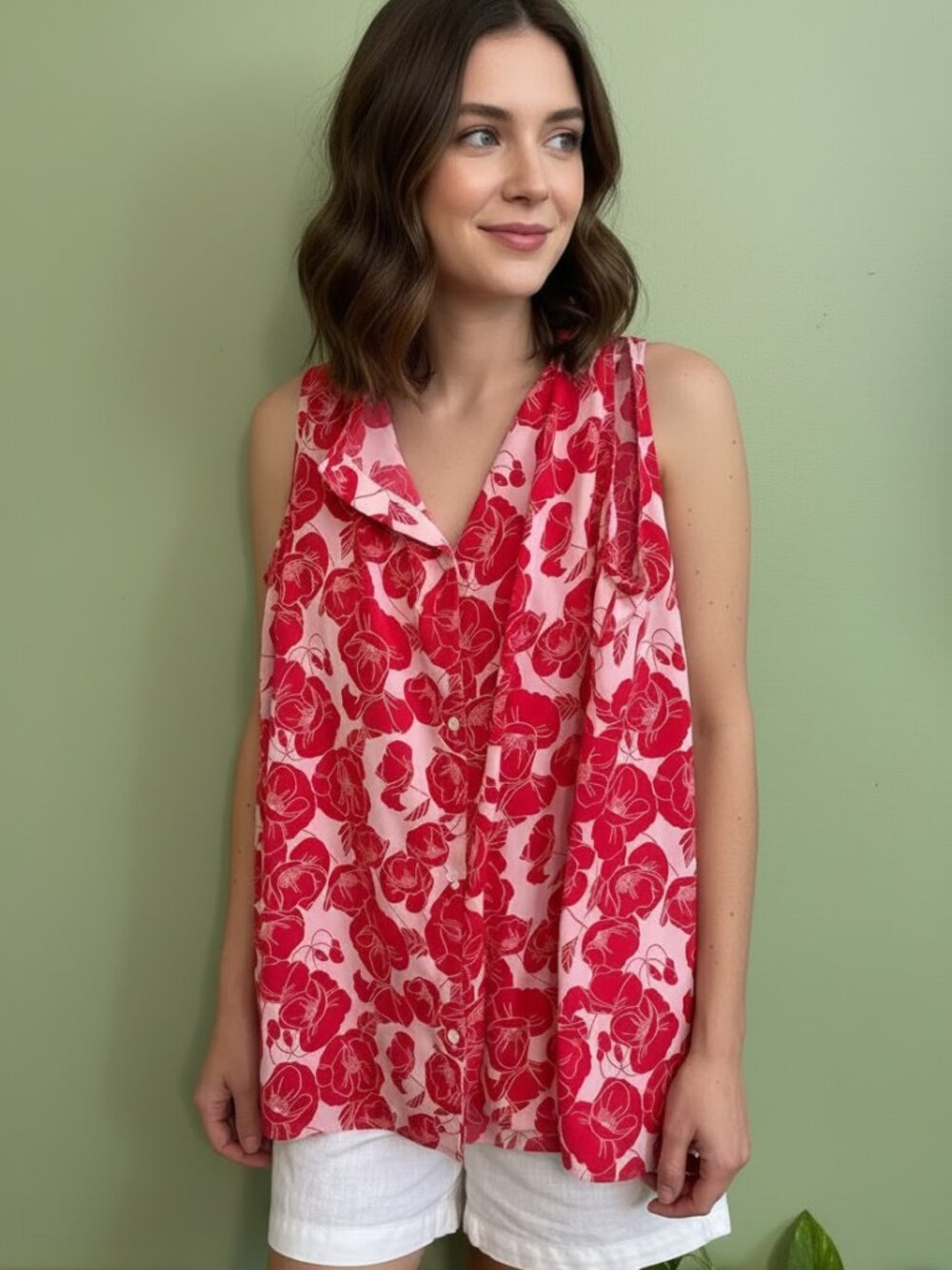 Susina Pink and Red Floral Sleeveless blouse